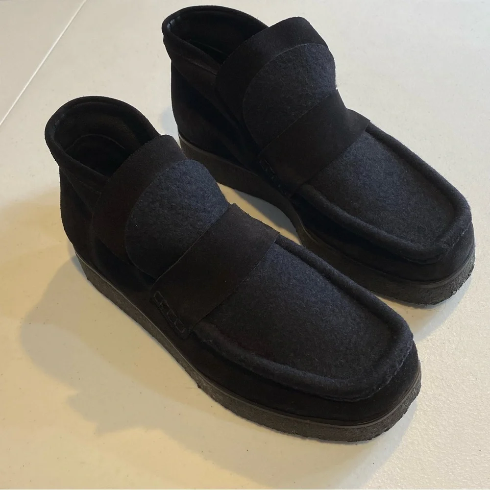 ACNE STUDIOS Kingston Paneled Suede And Felt Ankle Boots
